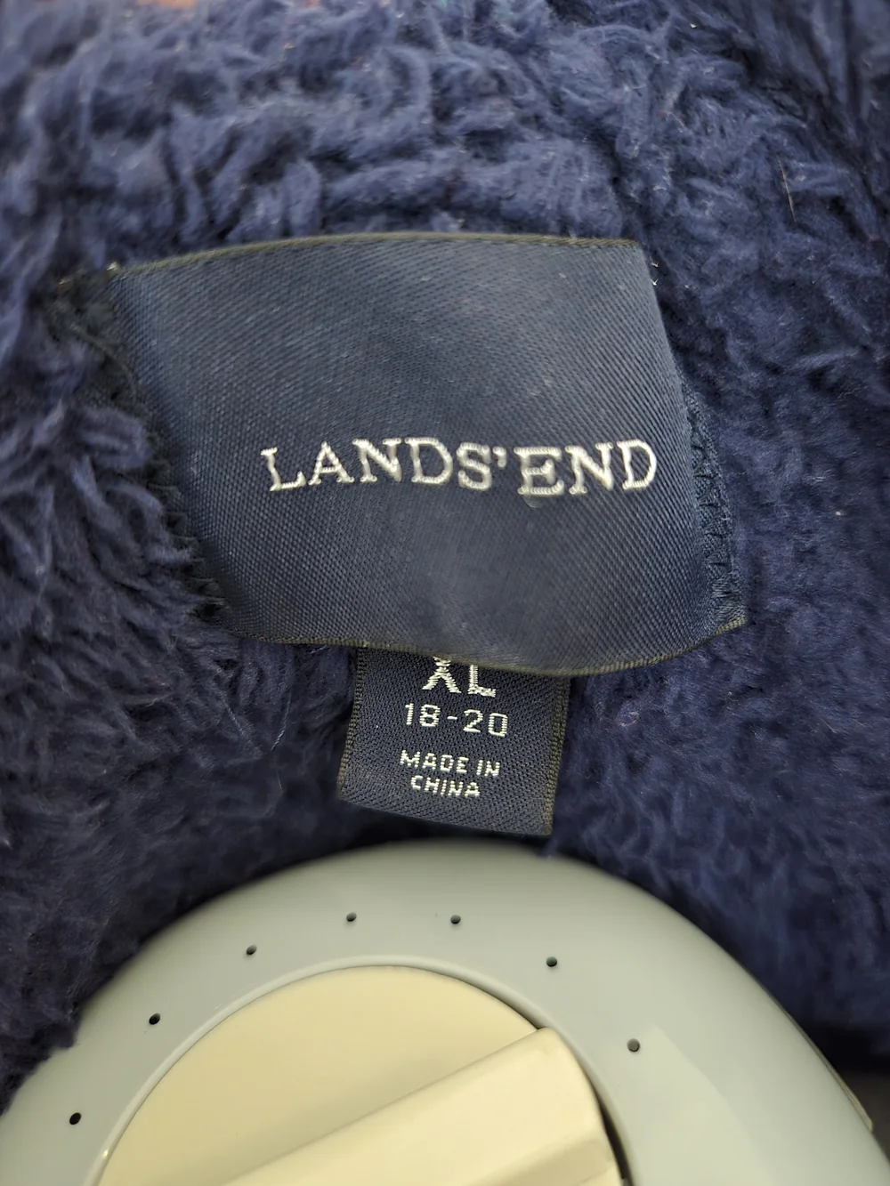 Lands' End Green Hooded Puffer Jacket Navy Lined W/ Optional fleece Thumb Holes